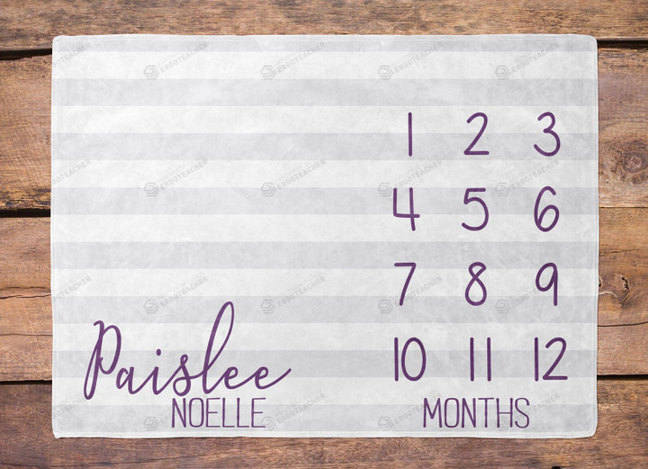 Personalized Gray Stripes Monthly Milestone Blanket, Newborn Blanket, Baby Shower Gift Grow Chart Monthly