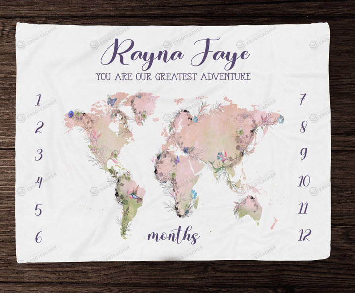 Personalized World Map Monthly Milestone Blanket, Newborn Blanket, Baby Shower Gift Track Growth And Age Monthly