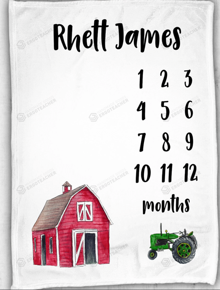 Personalized Tractor Monthly Milestone Blanket, Newborn Blanket, Baby Shower Gift Track Growth Keepsake