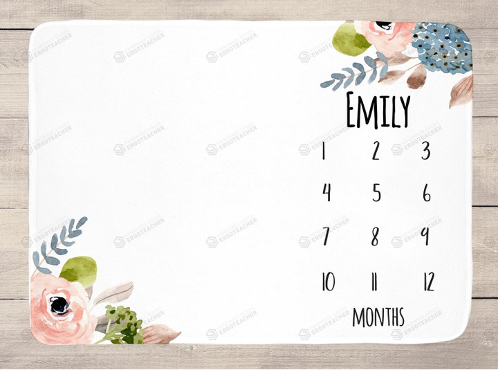 Personalized Peony Monthly Milestone Blanket, Newborn Blanket, Baby Shower Gift Watch Me Grow Monthly