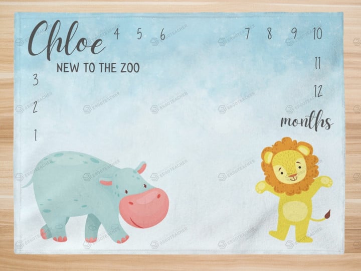 Personalized Zoo Animals Monthly Milestone Blanket, Newborn Blanket, Baby Shower Gift Adventure Awaits Monthly Growth