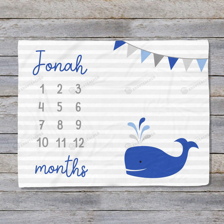 Personalized Whale Monthly Milestone Blanket, Newborn Blanket, Baby Shower Gift Adventure Awaits Monthly Growth