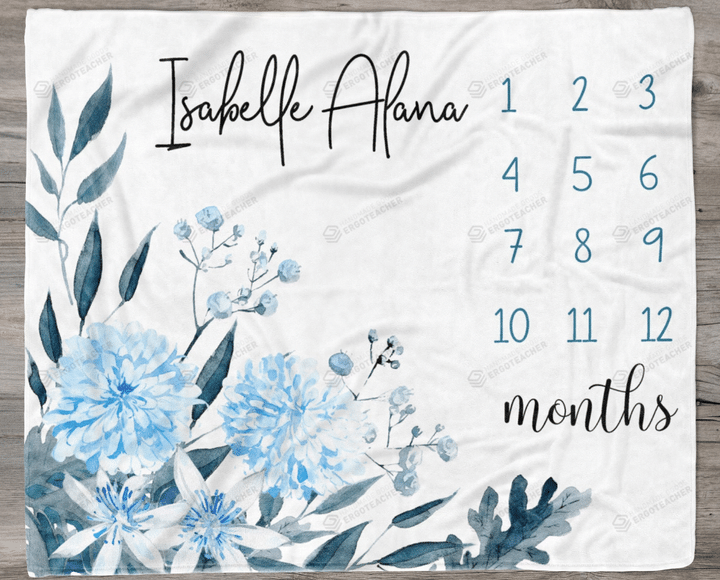 Personalized Floral Monthly Milestone Blanket, Newborn Blanket, Baby Shower Gift Adventure Awaits Monthly Growth