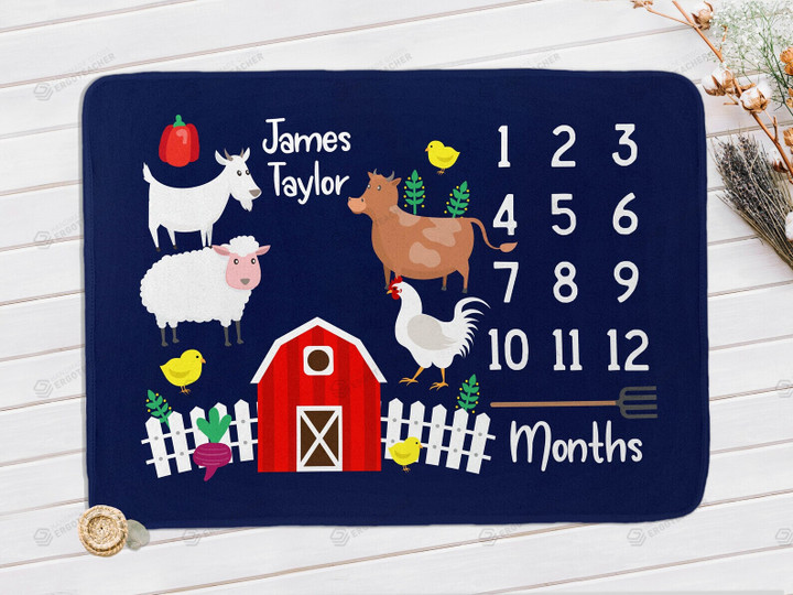 Personalized Farm Animals Monthly Milestone Blanket, Newborn Blanket, Baby Shower Gift Track Growth And Age Monthly