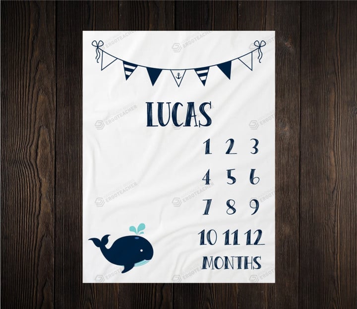 Personalized Whale Monthly Milestone Blanket, Newborn Blanket, Baby Shower Gift Watch Me Grow Monthly