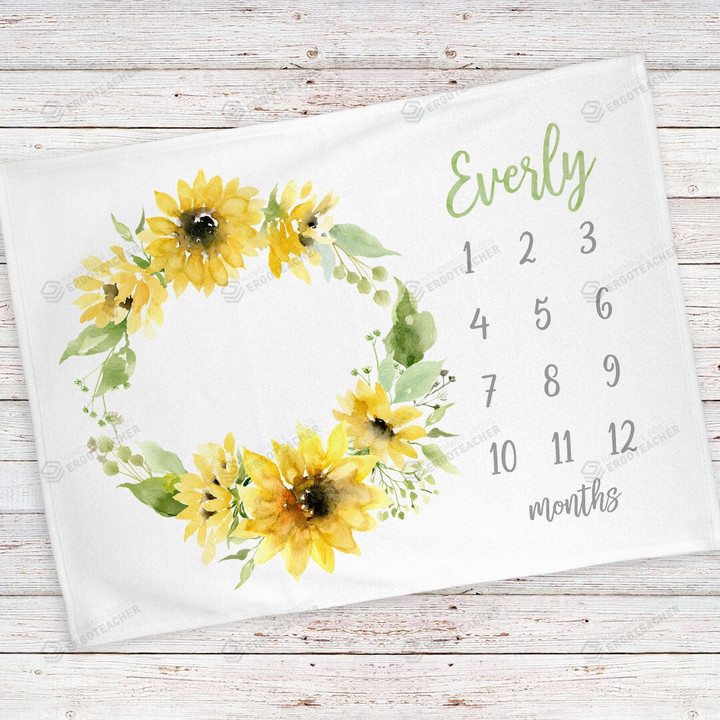 Personalized Sunflowers Monthly Milestone Blanket, Newborn Blanket, Baby Shower Gift Monthly Growth Tracker