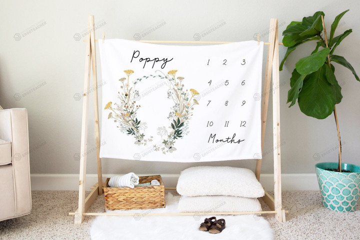 Personalized Wildflower Monthly Milestone Blanket, Newborn Blanket, Baby Shower Gift Track Growth Keepsake