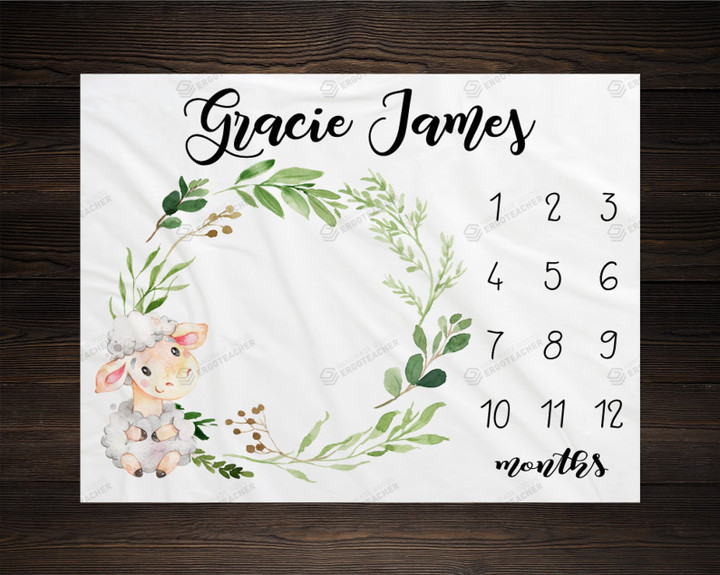 Personalized Sheep Monthly Milestone Blanket, Newborn Blanket, Baby Shower Gift Watch Me Grow Monthly