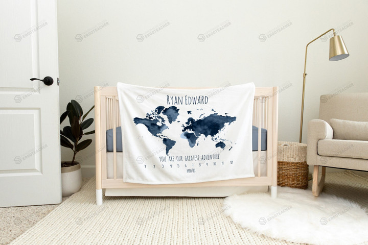 Personalized World Map Monthly Milestone Blanket, Newborn Blanket, Baby Shower Gift Newborn Growth Memory Keepsakes
