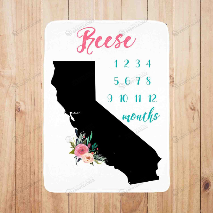 Personalized California Map Monthly Milestone Blanket, Newborn Blanket, Baby Shower Gift Grow Chart Monthly