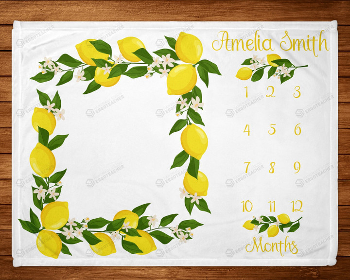 Personalized Lemons Monthly Milestone Blanket, Newborn Blanket, Baby Shower Gift Track Growth And Age Monthly