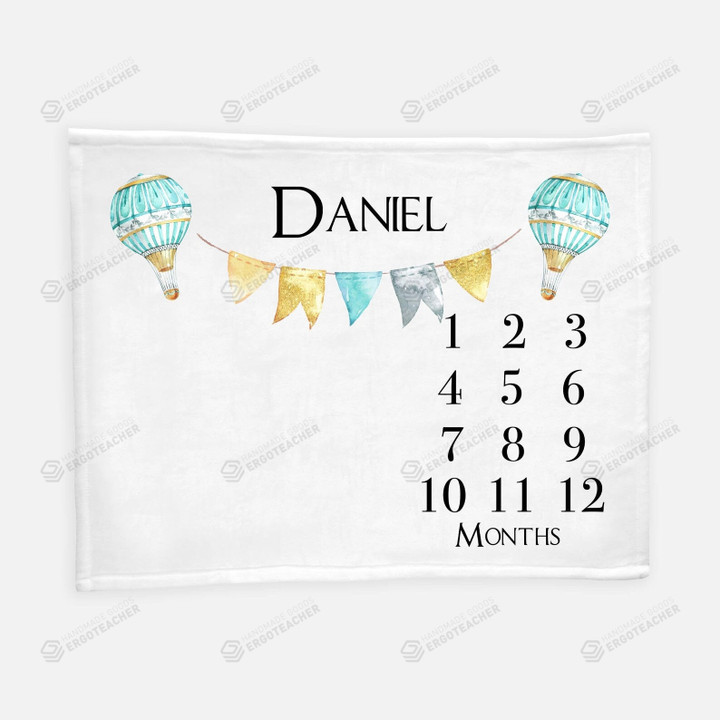 Personalized Hot Air Ballon Monthly Milestone Blanket, Newborn Blanket, Baby Shower Gift Newborn Growth Memory Keepsakes