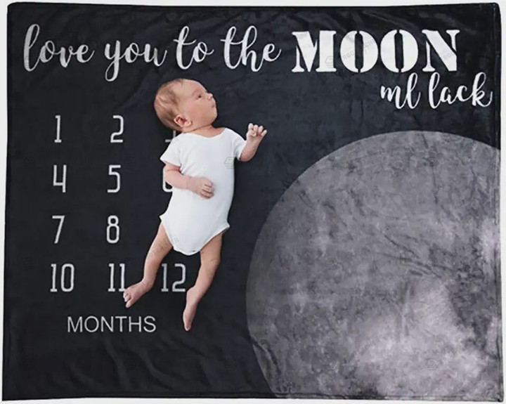 Love You To The Moon And Back Monthly Milestone Blanket, Newborn Blanket, Baby Shower Gift Track Growth Keepsake