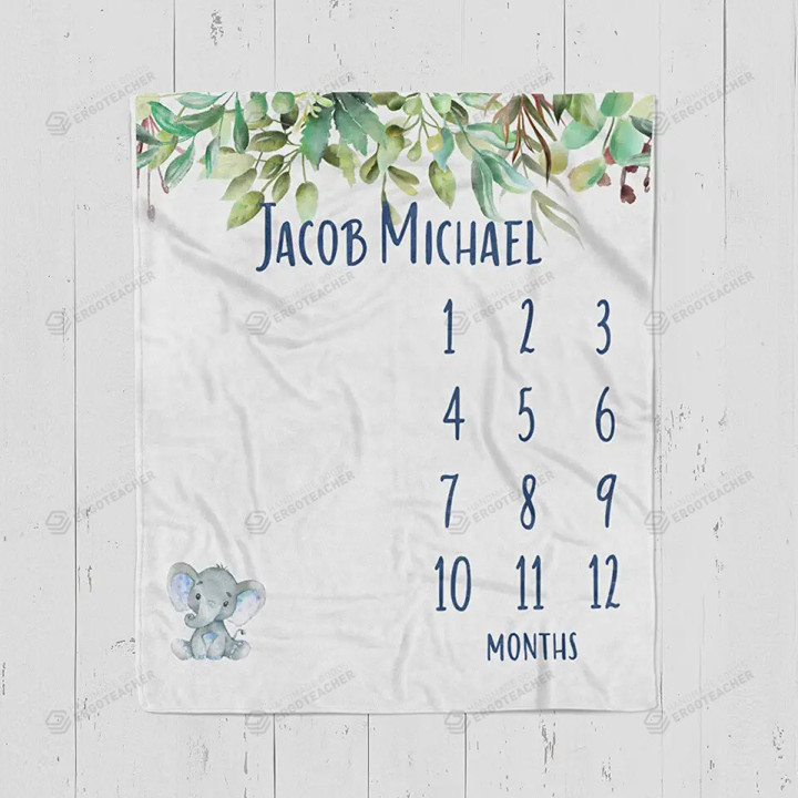 Personalized Leaves And Florals Monthly Milestone Blanket, Newborn Blanket, Baby Shower Gift Grow Chart Monthly