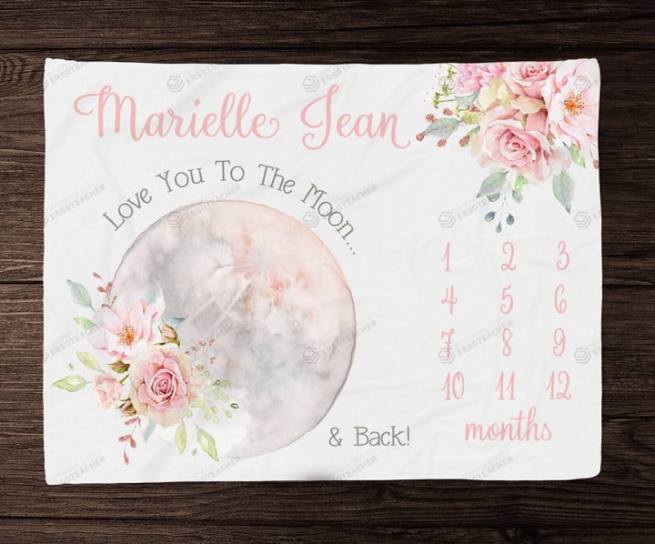 Personalized Rose Monthly Milestone Blanket, Love You To The Moon & Back Newborn Blanket, Baby Shower Gift Watch Me Grow Monthly