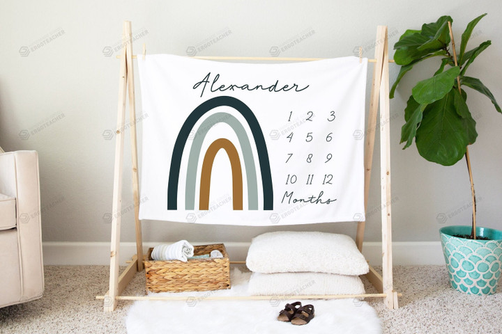 Personalized Rainbow Monthly Milestone Blanket, Newborn Blanket, Baby Shower Gift Track Growth Keepsake