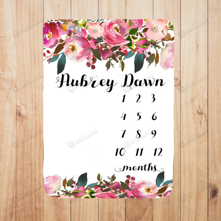 Personalized Red Florals Monthly Milestone Blanket, Newborn Blanket, Baby Shower Gift Track Growth And Age Monthly