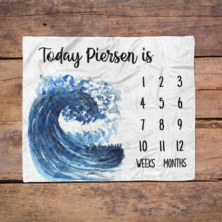 Personalized Ocean Waves Monthly Milestone Blanket, Newborn Blanket, Baby Shower Gift Adventure Awaits Monthly Growth