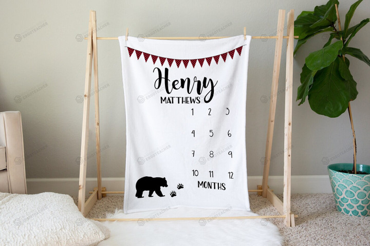 Personalized Bear Monthly Milestone Blanket, Newborn Blanket, Baby Shower Gift Track Growth Keepsake