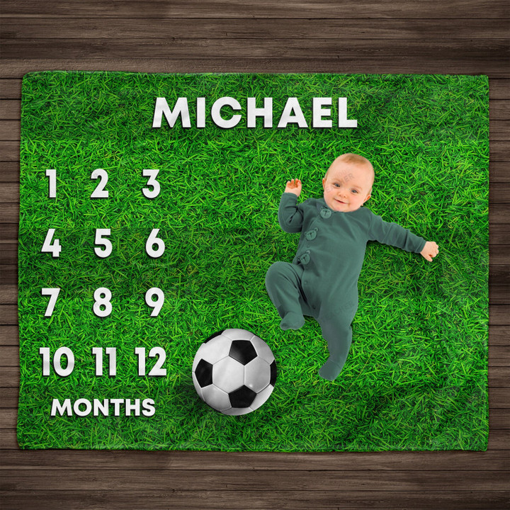 Personalized Football Monthly Milestone Blanket, Newborn Blanket, Baby Shower Gift Track Growth Keepsake