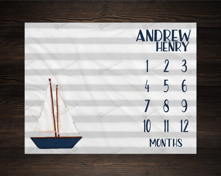 Personalized Sailboat Monthly Milestone Blanket, Newborn Blanket, Baby Shower Gift Never Stop Exploring