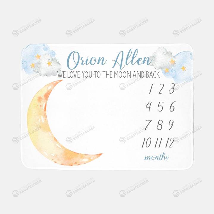 Personalized Luna Moon And Stars Monthly Milestone Blanket, Newborn Blanket, Baby Shower Gift Watch Me Grow Monthly