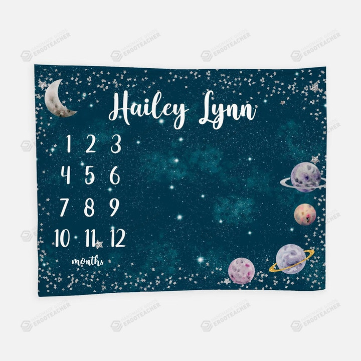 Personalized Outer Space Monthly Milestone Blanket, Newborn Blanket, Baby Shower Gift Track Growth And Age Monthly