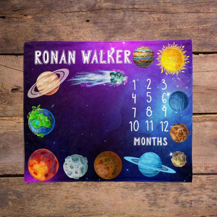 Personalized Outer Space Monthly Milestone Blanket, Newborn Blanket, Baby Shower Gift Adventure Awaits Monthly Growth