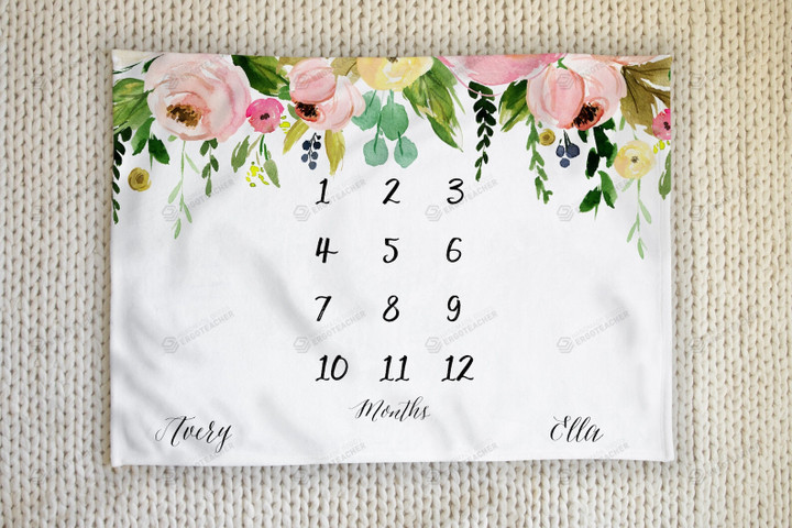 Personalized Rose Monthly Milestone Blanket, Newborn Blanket, Baby Shower Gift Watch Me Grow Monthly