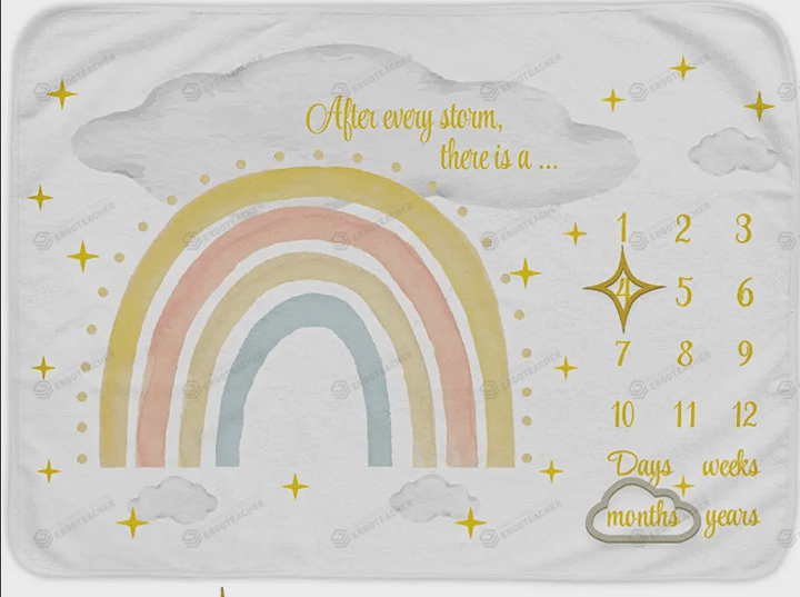 After Every Storm There Is A Rainbow Monthly Milestone Blanket, Newborn Blanket, Baby Shower Gift Track Growth Keepsake