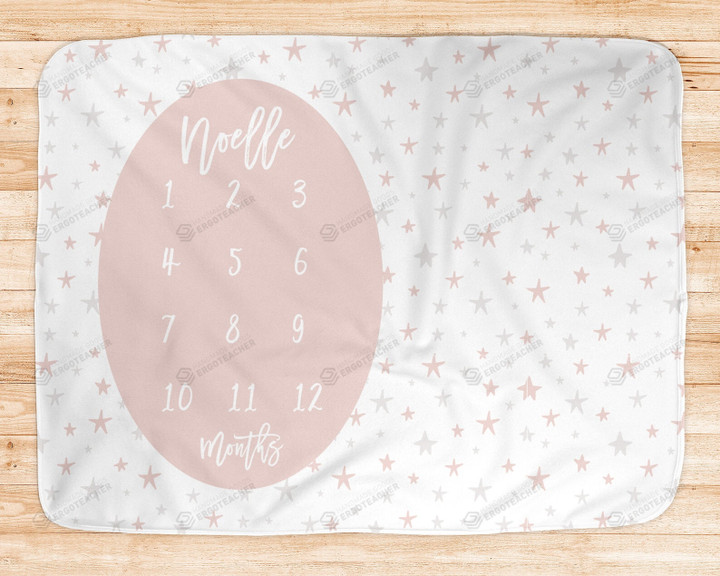 Personalized Pink Stars Space Monthly Milestone Blanket, Newborn Blanket, Baby Shower Gift Track Growth And Age Monthly