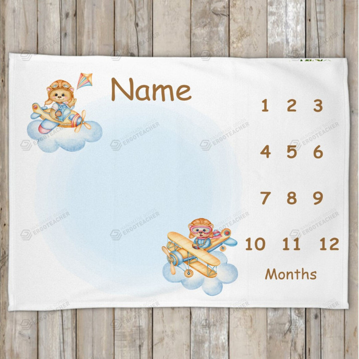 Personalized Teddy Bear Monthly Milestone Blanket, Newborn Blanket, Baby Shower Gift Grow Chart Monthly