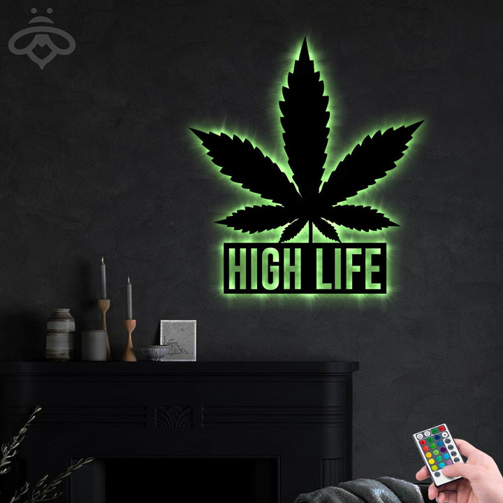 Weed High Life Metal Wall Art With Led Lights, Weed Lovers Decoration For Room, Outdoor Home Decor Gift