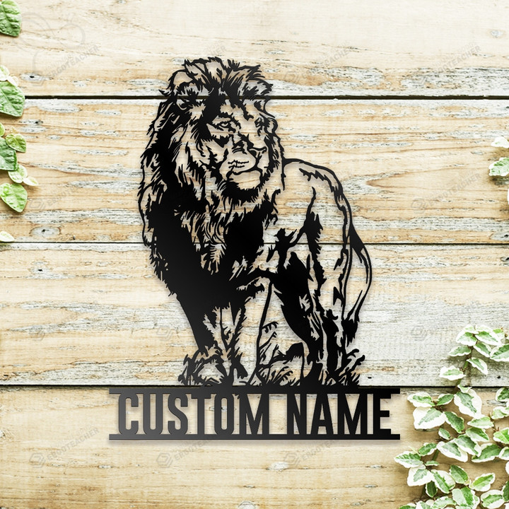 Custom Lion King Metal Wall Art With Led Lights, Hobbies Name Sign Decoration For Room, Animals Outdoor Home Decor Gift