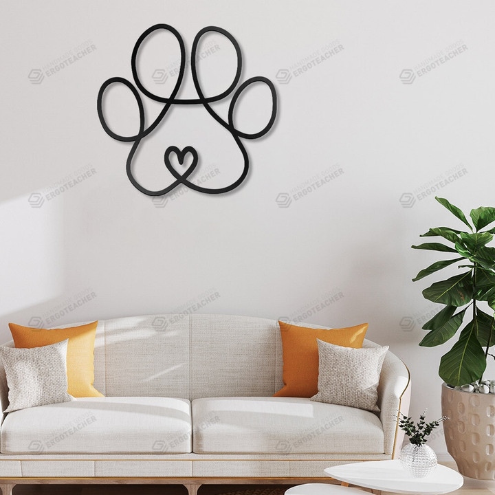Dog Paw Drawing One Line Art Metal Wall Art With Led Lights, Pets Sign Decoration, Animals Housewarming Gift