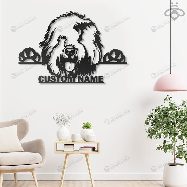 Custom Old English Sheepdog Metal Wall Art With Led Lights, Personalized Pets Name Sign Decoration For Room, Dog Lovers Outdoor Home Decor Gift