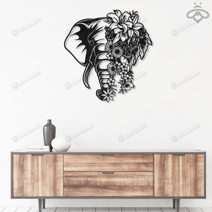 Floral Elephant Metal Wall Art With Led Lights, Animal Sign Decoration For Living Room, Elephant Lovers Outdoor Home Decor Gift