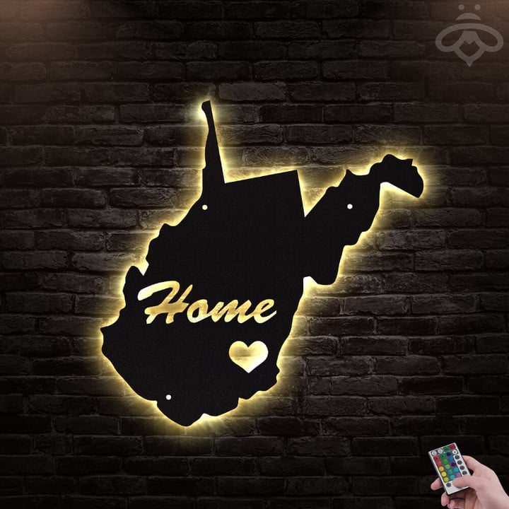 West Virginia Metal Wall Art With Led Lights, Us State Sign Decoration For Room, West Virginian Outdoor Home Decor Gift