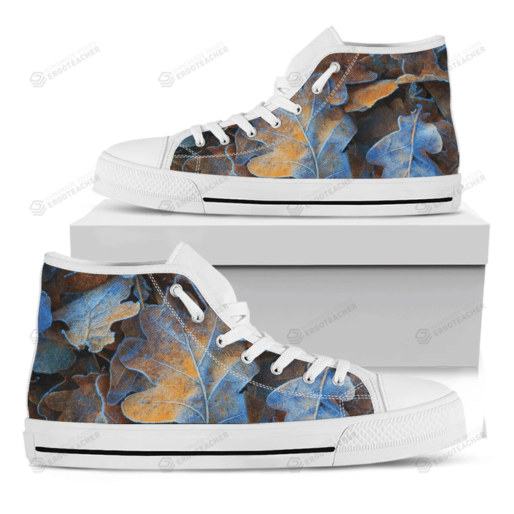 Frozen Oak leaf Print White High Top Shoes For Men And Women