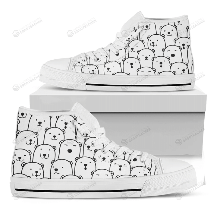Cute Polar Bear Pattern Print White High Top Shoes For Men And Women