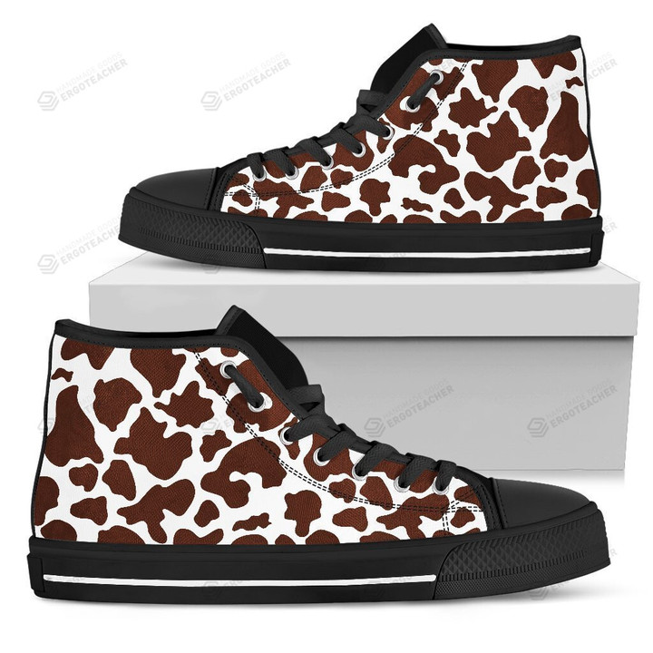 Chocolate Brown And White Cow High Top Shoes