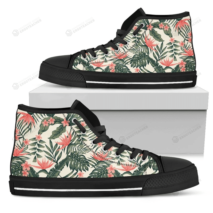 Blossom Tropical Leaves Pattern Print Men's High Top Shoes