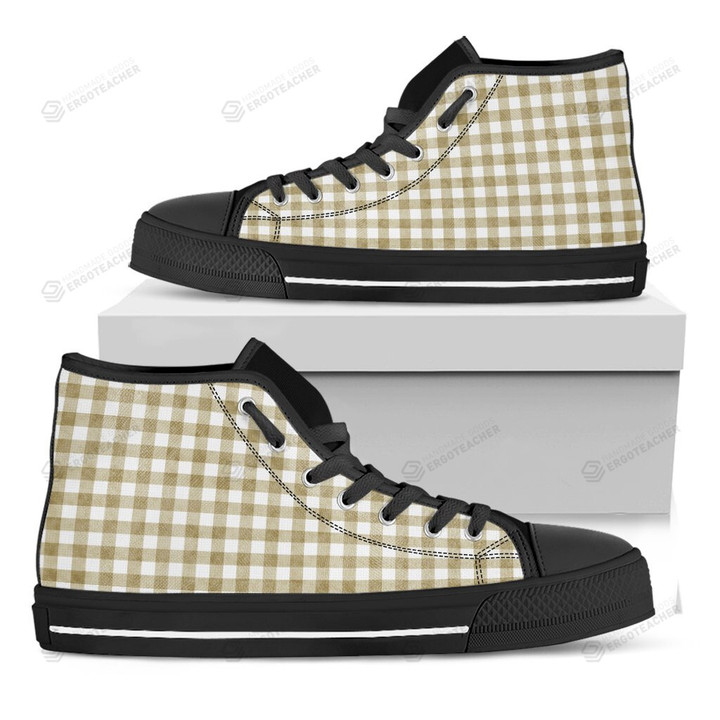 Beige And White Gingham Pattern Print Black High Top Shoes