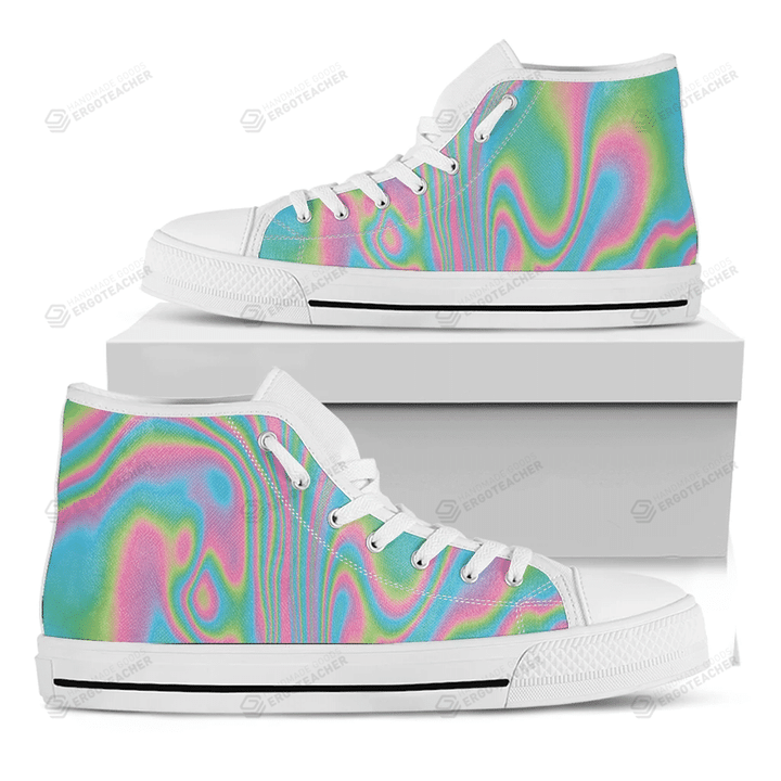 Rainbow Holographic Print White High Top Shoes For Men And Women
