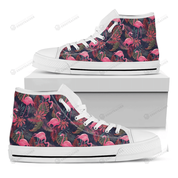 Tropical Flamingo Aloha Pattern Print White High Top Shoes For Men And Women