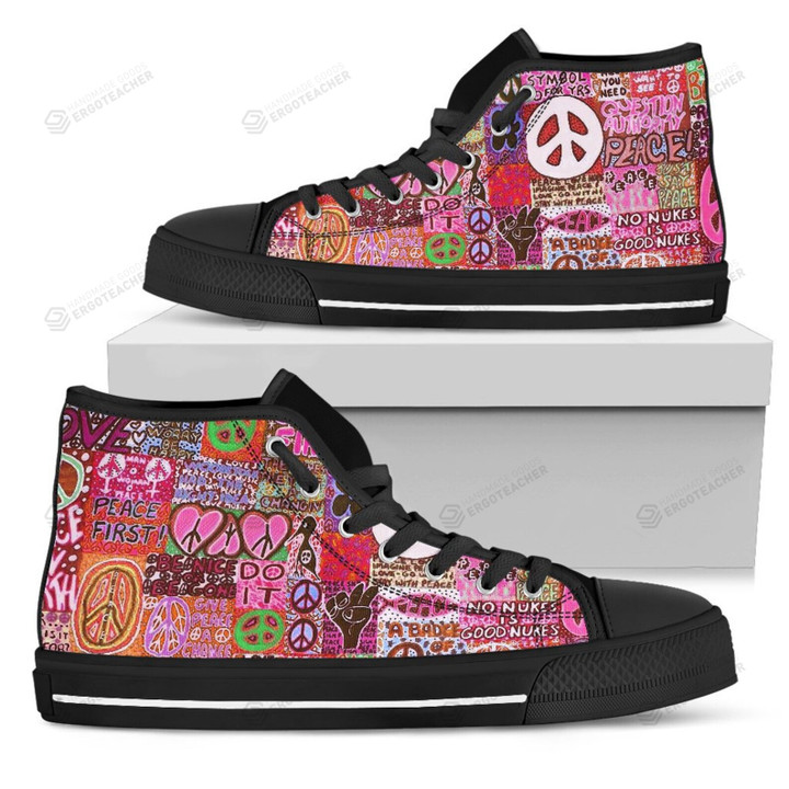 Graffiti Peace And Love Boho Peace First Be Nice Or Be Gone High Top Shoes