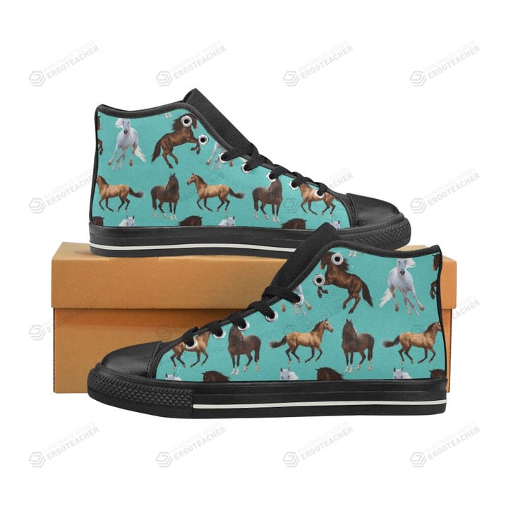 Horse Pattern Black Classic High Top Canvas Shoes