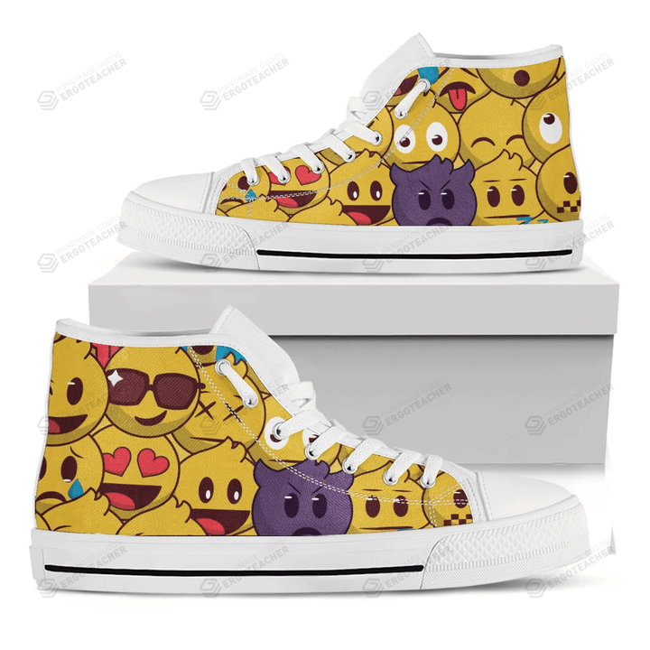 Cute Emoji Pattern Print White High Top Shoes For Men And Women