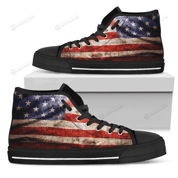 Old Wrinkled American Flag Patriotic High Top Shoes For Men
