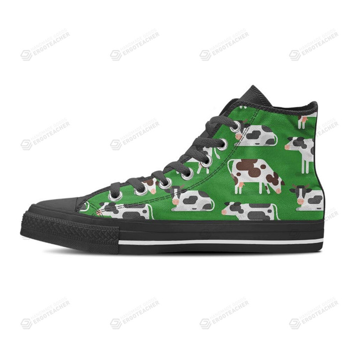 Cow In Green Grass Print High Top Shoes